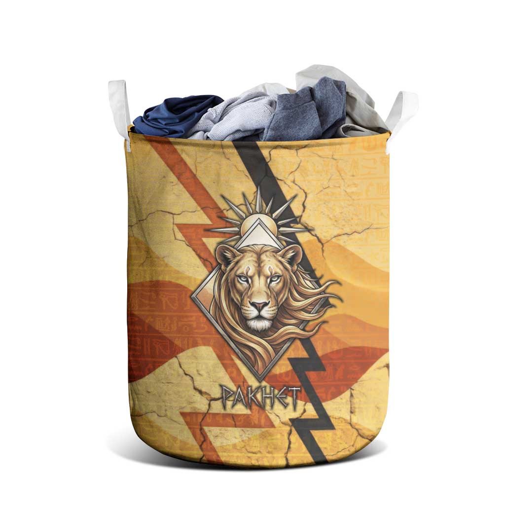 Pakhet Lion Head Laundry Basket with Claw Marks in Fiery Ancient Egyptian Motif