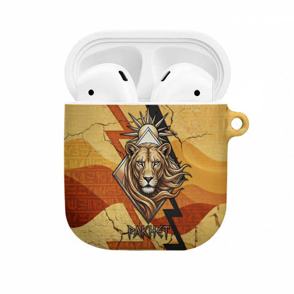Pakhet Lion Head AirPods Case with Claw Marks in Fiery Ancient Egyptian Motif