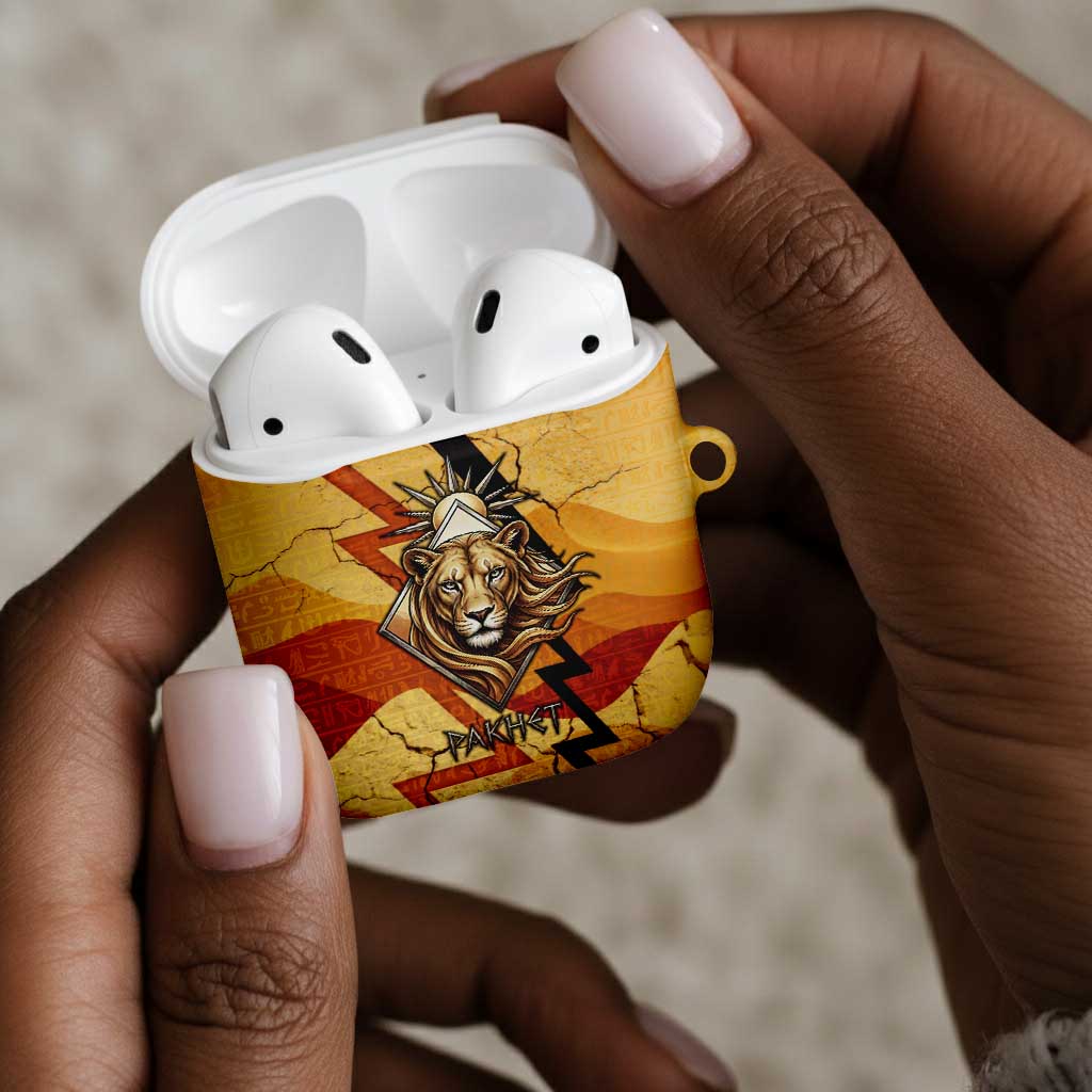 Pakhet Lion Head AirPods Case with Claw Marks in Fiery Ancient Egyptian Motif