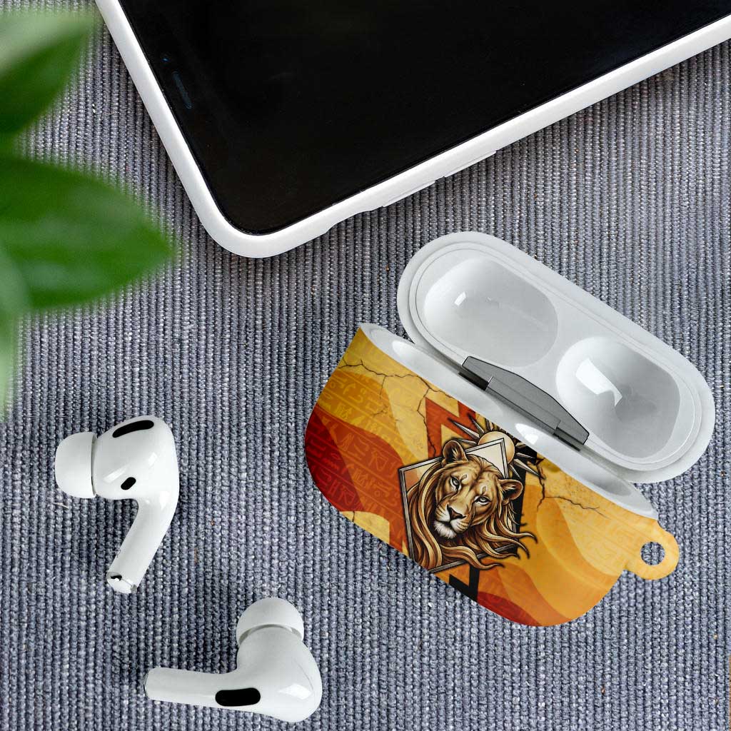Pakhet Lion Head AirPods Case with Claw Marks in Fiery Ancient Egyptian Motif