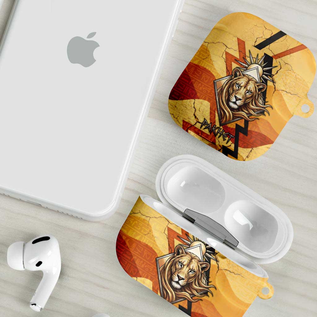 Pakhet Lion Head AirPods Case with Claw Marks in Fiery Ancient Egyptian Motif
