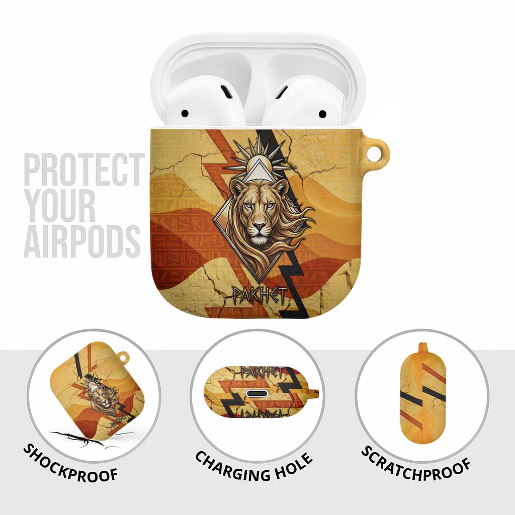 Pakhet Lion Head AirPods Case with Claw Marks in Fiery Ancient Egyptian Motif