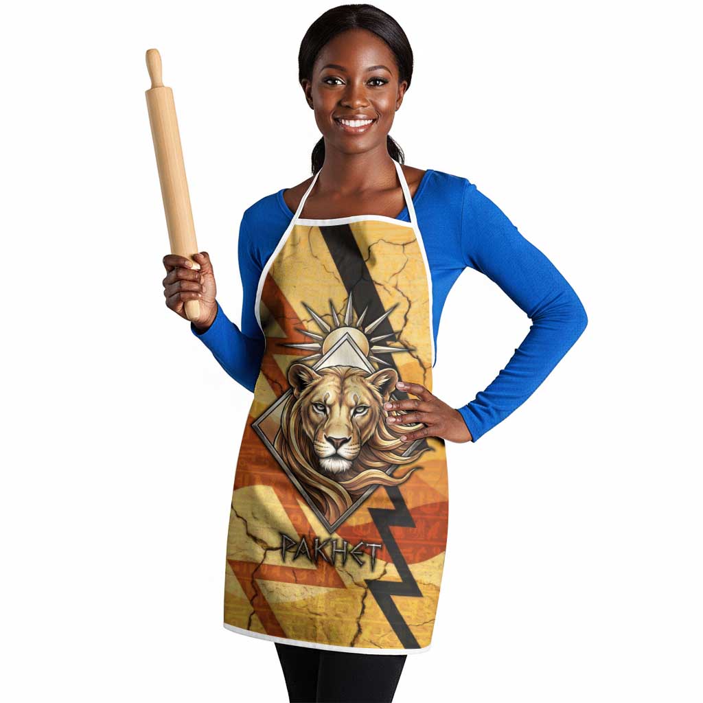 Pakhet Lion Head Apron with Claw Marks in Fiery Ancient Egyptian Motif