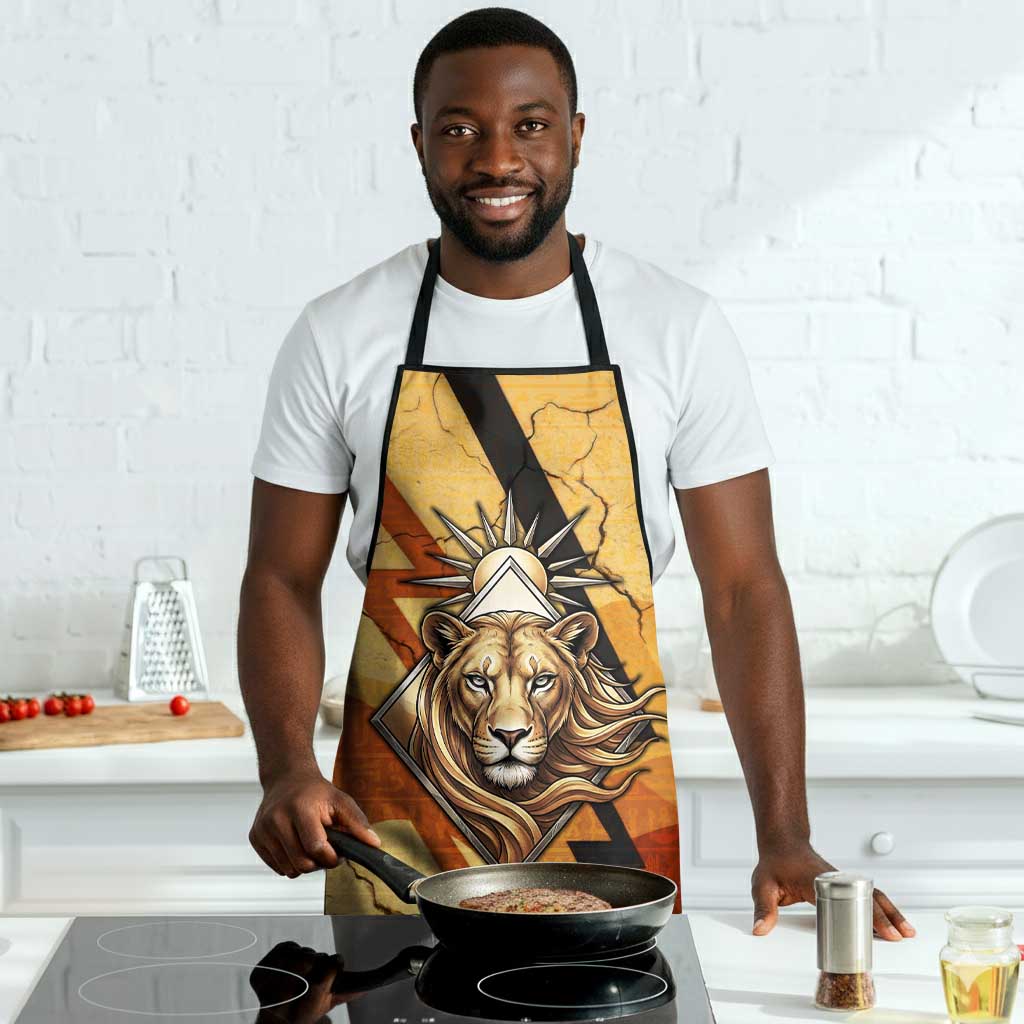 Pakhet Lion Head Apron with Claw Marks in Fiery Ancient Egyptian Motif