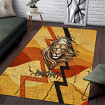 Pakhet Lion Head Area Rug with Claw Marks in Fiery Ancient Egyptian Motif