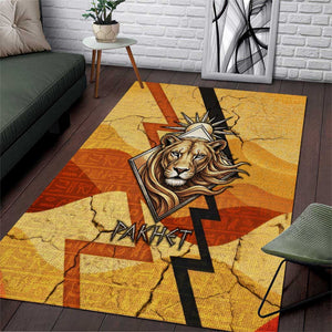 Pakhet Lion Head Area Rug with Claw Marks in Fiery Ancient Egyptian Motif