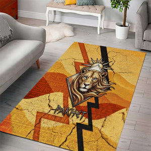 Pakhet Lion Head Area Rug with Claw Marks in Fiery Ancient Egyptian Motif