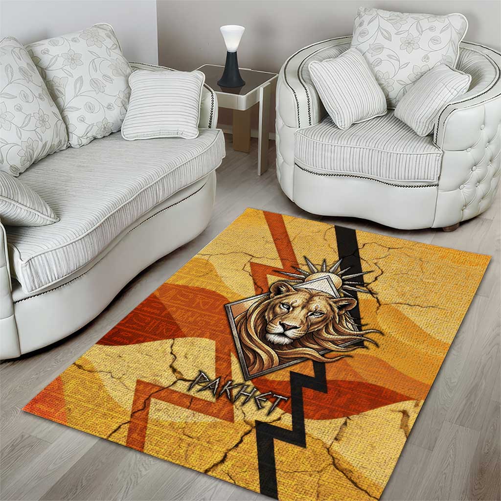 Pakhet Lion Head Area Rug with Claw Marks in Fiery Ancient Egyptian Motif