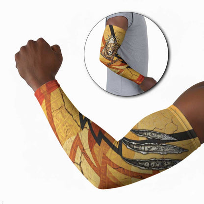Pakhet Lion Head Arm Sleeves with Claw Marks in Fiery Ancient Egyptian Motif