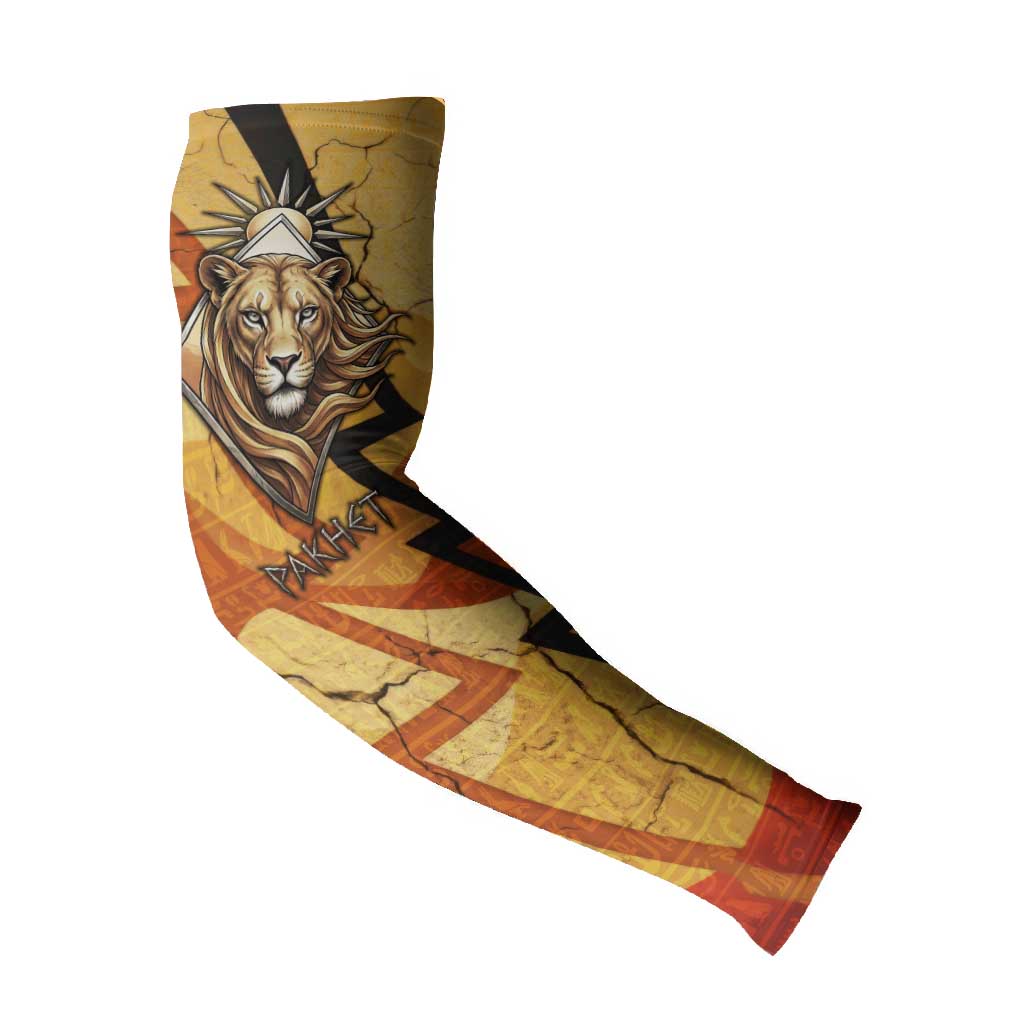 Pakhet Lion Head Arm Sleeves with Claw Marks in Fiery Ancient Egyptian Motif