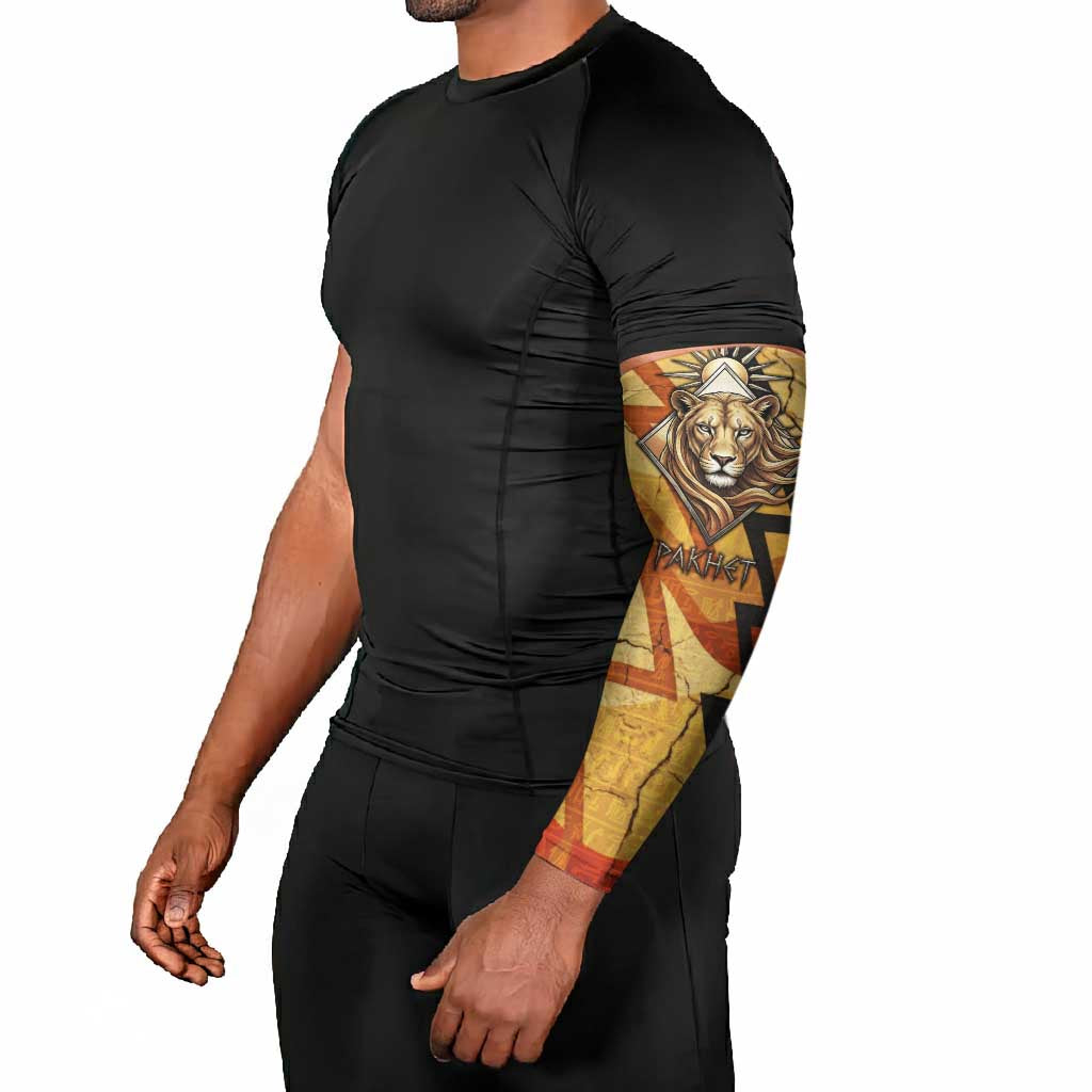 Pakhet Lion Head Arm Sleeves with Claw Marks in Fiery Ancient Egyptian Motif