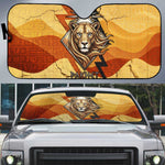 Pakhet Lion Head Auto Sun Shade with Claw Marks in Fiery Ancient Egyptian Motif