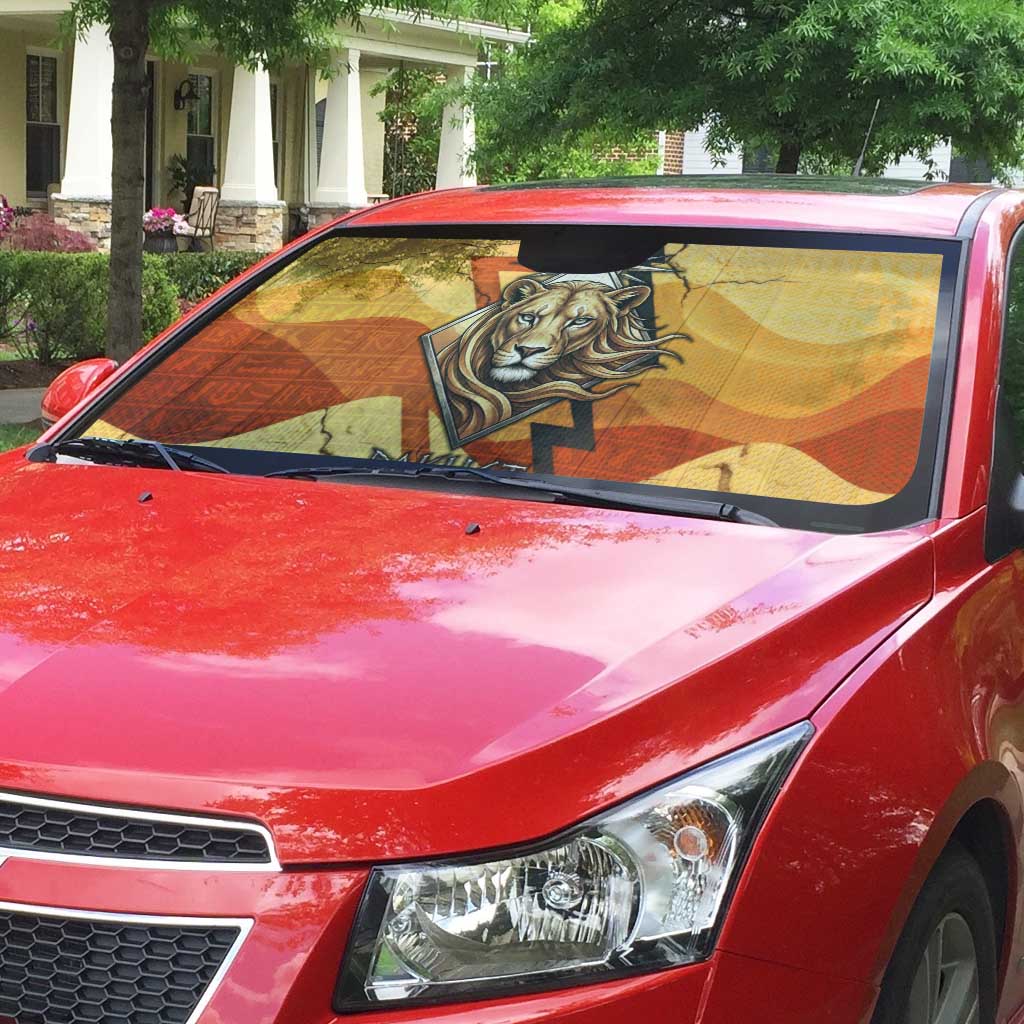 Pakhet Lion Head Auto Sun Shade with Claw Marks in Fiery Ancient Egyptian Motif