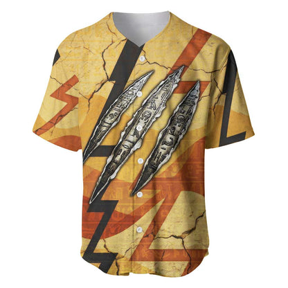 Pakhet Lion Head Baseball Jersey with Claw Marks in Fiery Ancient Egyptian Motif