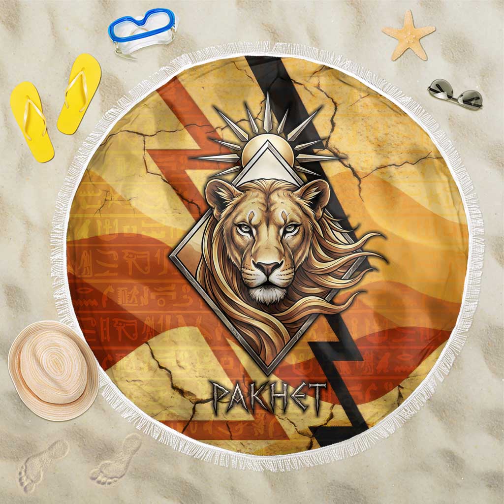 Pakhet Lion Head Beach Blanket with Claw Marks in Fiery Ancient Egyptian Motif