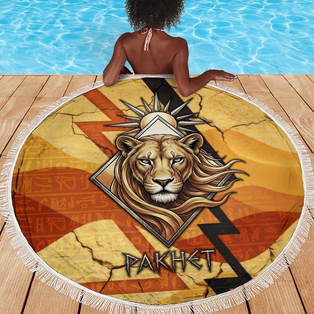 Pakhet Lion Head Beach Blanket with Claw Marks in Fiery Ancient Egyptian Motif