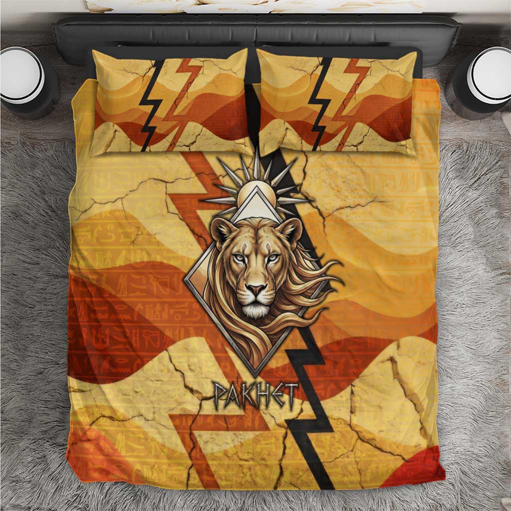 Pakhet Lion Head Bedding Set with Claw Marks in Fiery Ancient Egyptian Motif