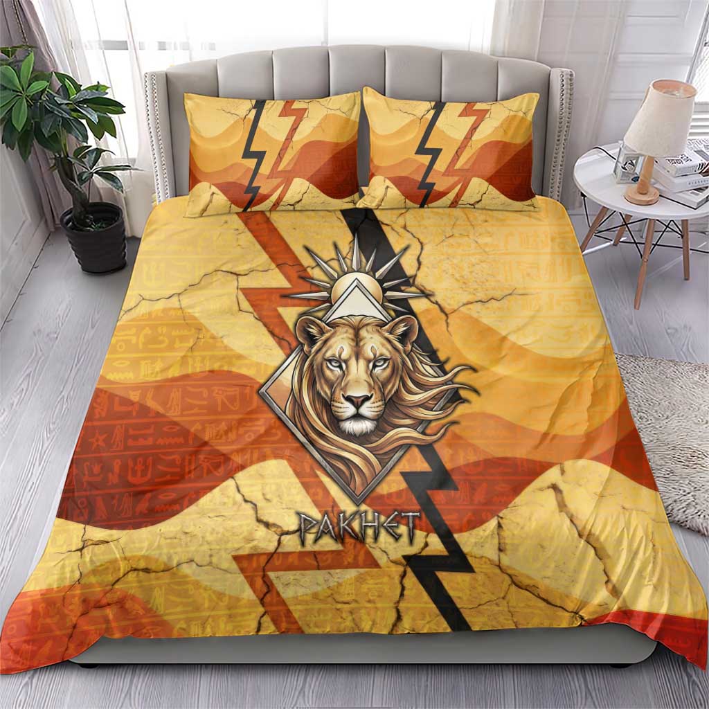 Pakhet Lion Head Bedding Set with Claw Marks in Fiery Ancient Egyptian Motif