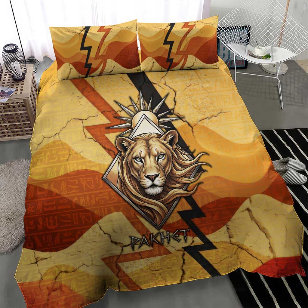 Pakhet Lion Head Bedding Set with Claw Marks in Fiery Ancient Egyptian Motif
