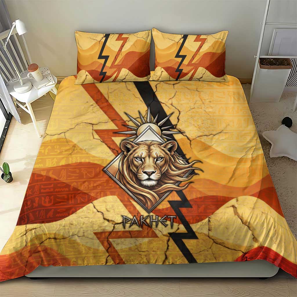 Pakhet Lion Head Bedding Set with Claw Marks in Fiery Ancient Egyptian Motif