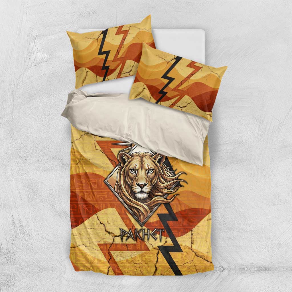 Pakhet Lion Head Bedding Set with Claw Marks in Fiery Ancient Egyptian Motif