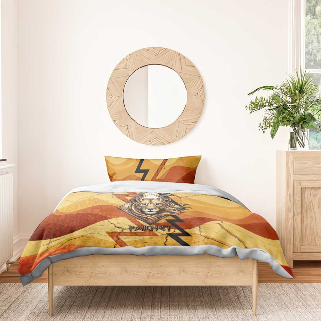 Pakhet Lion Head Bedding Set with Claw Marks in Fiery Ancient Egyptian Motif