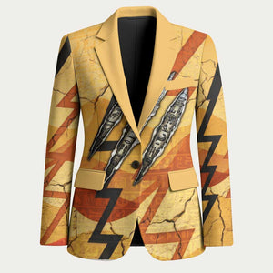 Pakhet Lion Head Blazer with Claw Marks in Fiery Ancient Egyptian Motif