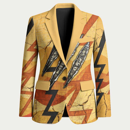 Pakhet Lion Head Blazer with Claw Marks in Fiery Ancient Egyptian Motif