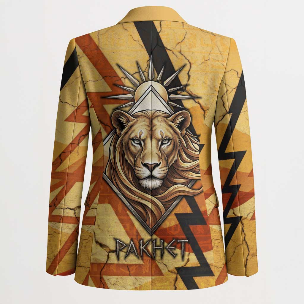 Pakhet Lion Head Blazer with Claw Marks in Fiery Ancient Egyptian Motif