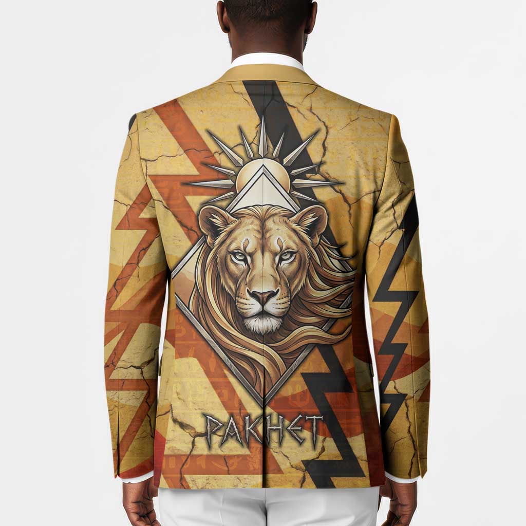 Pakhet Lion Head Blazer with Claw Marks in Fiery Ancient Egyptian Motif
