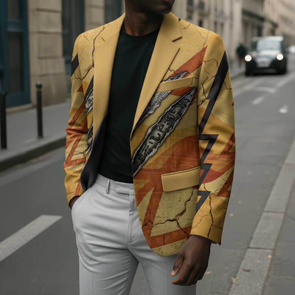 Pakhet Lion Head Blazer with Claw Marks in Fiery Ancient Egyptian Motif