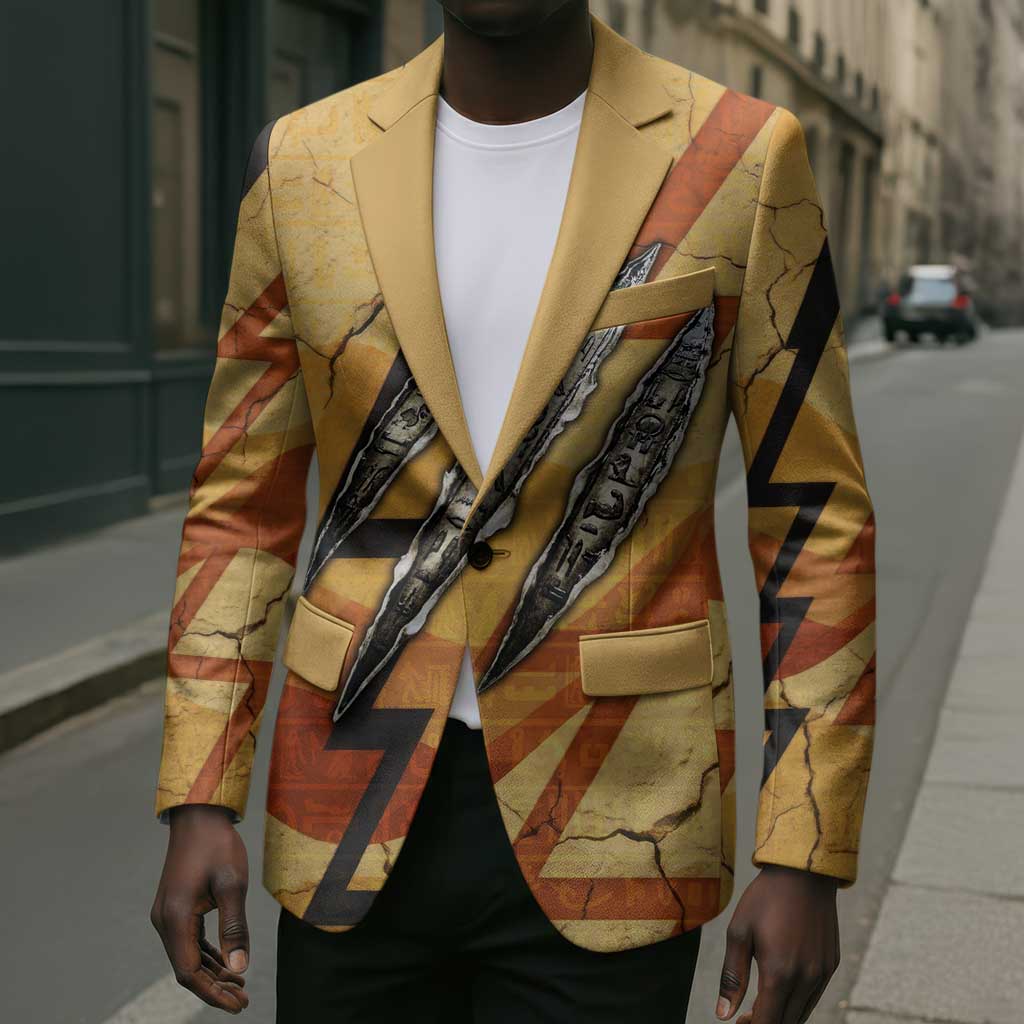 Pakhet Lion Head Blazer with Claw Marks in Fiery Ancient Egyptian Motif