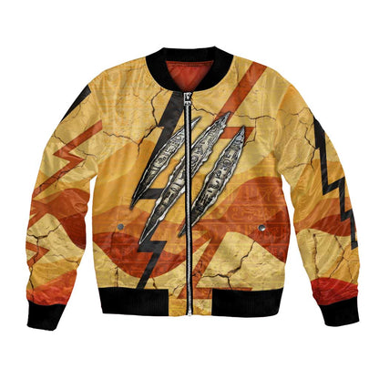 Pakhet Lion Head Bomber Jacket with Claw Marks in Fiery Ancient Egyptian Motif
