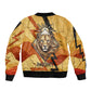Pakhet Lion Head Bomber Jacket with Claw Marks in Fiery Ancient Egyptian Motif
