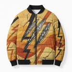 Pakhet Lion Head Bomber Puffer Jacket with Claw Marks in Fiery Ancient Egyptian Motif