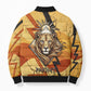Pakhet Lion Head Bomber Puffer Jacket with Claw Marks in Fiery Ancient Egyptian Motif