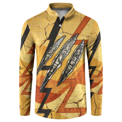 Pakhet Lion Head Button Sweatshirt with Claw Marks in Fiery Ancient Egyptian Motif