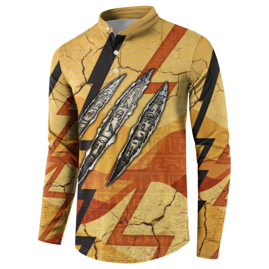 Pakhet Lion Head Button Sweatshirt with Claw Marks in Fiery Ancient Egyptian Motif