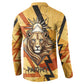 Pakhet Lion Head Button Sweatshirt with Claw Marks in Fiery Ancient Egyptian Motif