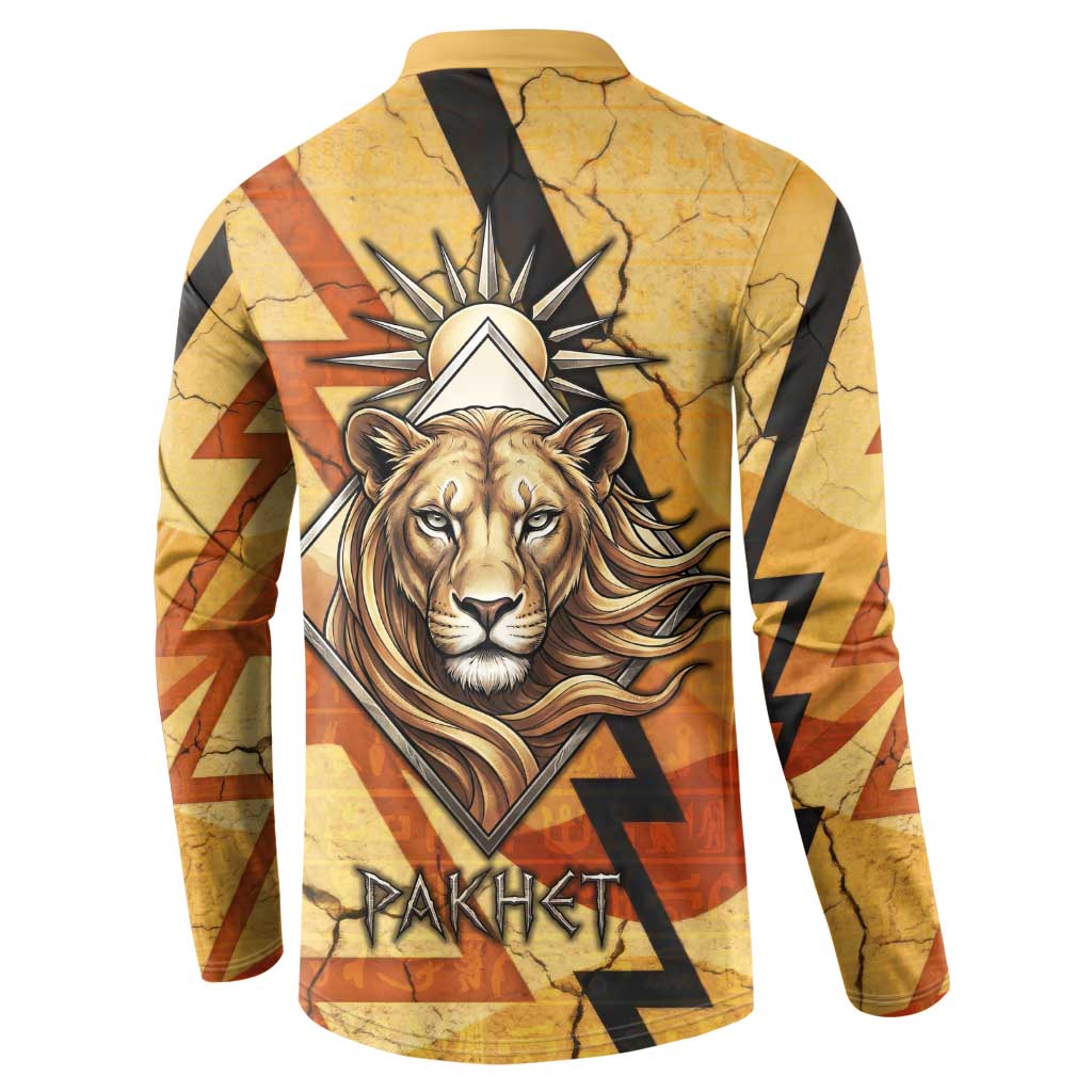 Pakhet Lion Head Button Sweatshirt with Claw Marks in Fiery Ancient Egyptian Motif