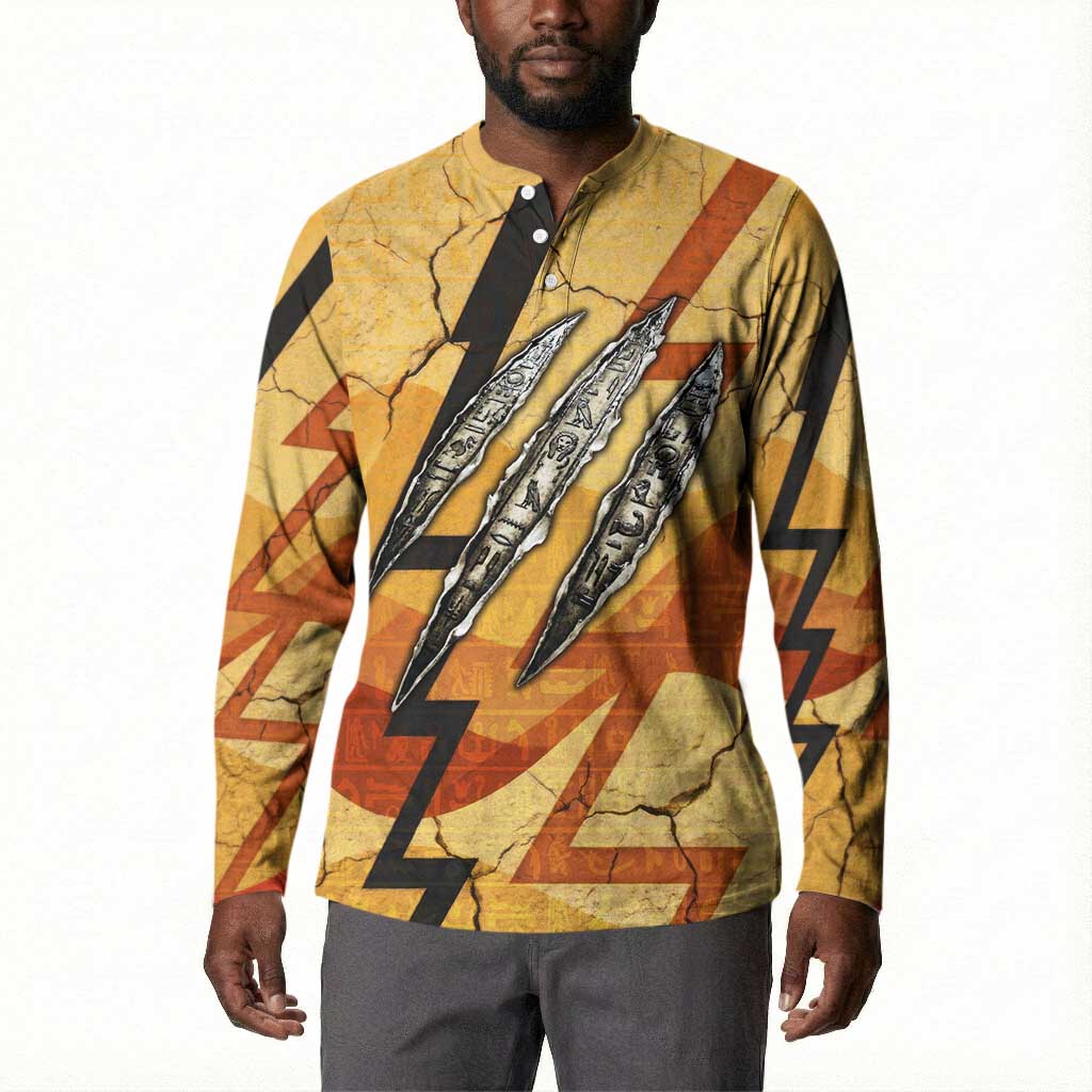 Pakhet Lion Head Button Sweatshirt with Claw Marks in Fiery Ancient Egyptian Motif