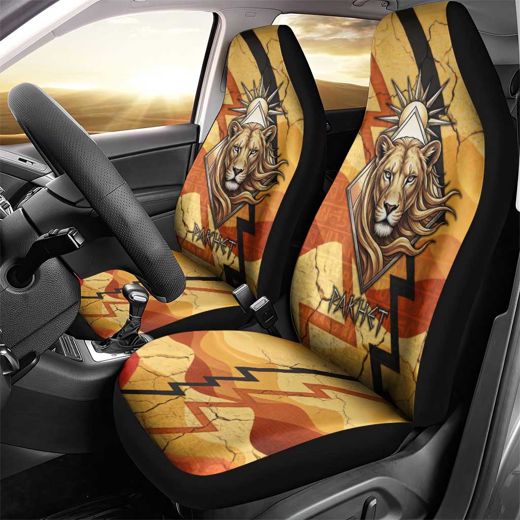 Pakhet Lion Head Car Seat Cover with Claw Marks in Fiery Ancient Egyptian Motif