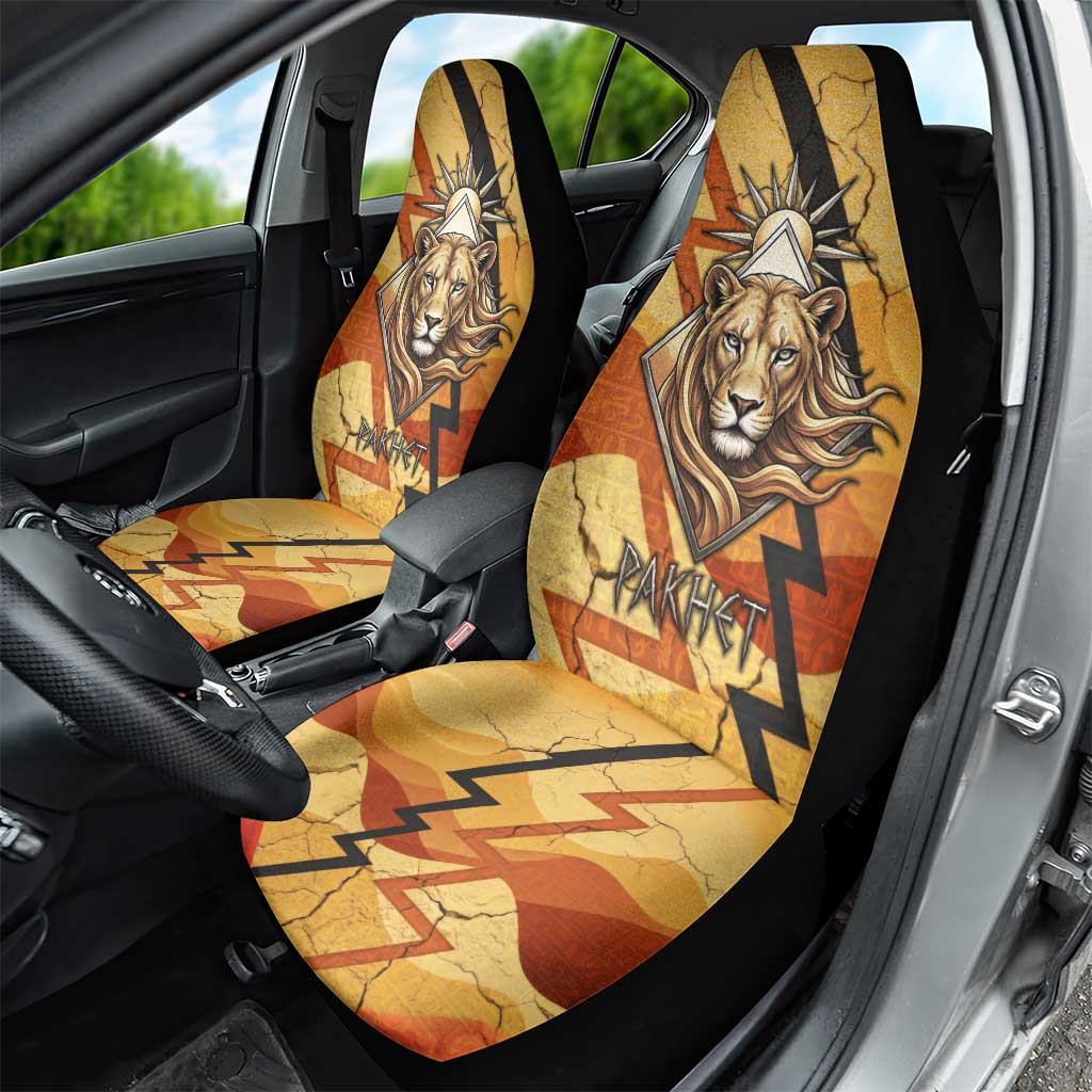 Pakhet Lion Head Car Seat Cover with Claw Marks in Fiery Ancient Egyptian Motif