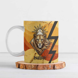 Pakhet Lion Head Ceramic Mug with Claw Marks in Fiery Ancient Egyptian Motif