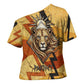 Pakhet Lion Head Cross Shoulder Shirt with Claw Marks in Fiery Ancient Egyptian Motif