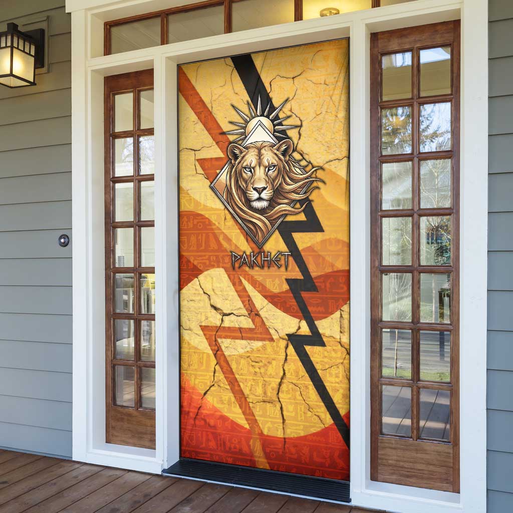 Pakhet Lion Head Door Cover with Claw Marks in Fiery Ancient Egyptian Motif