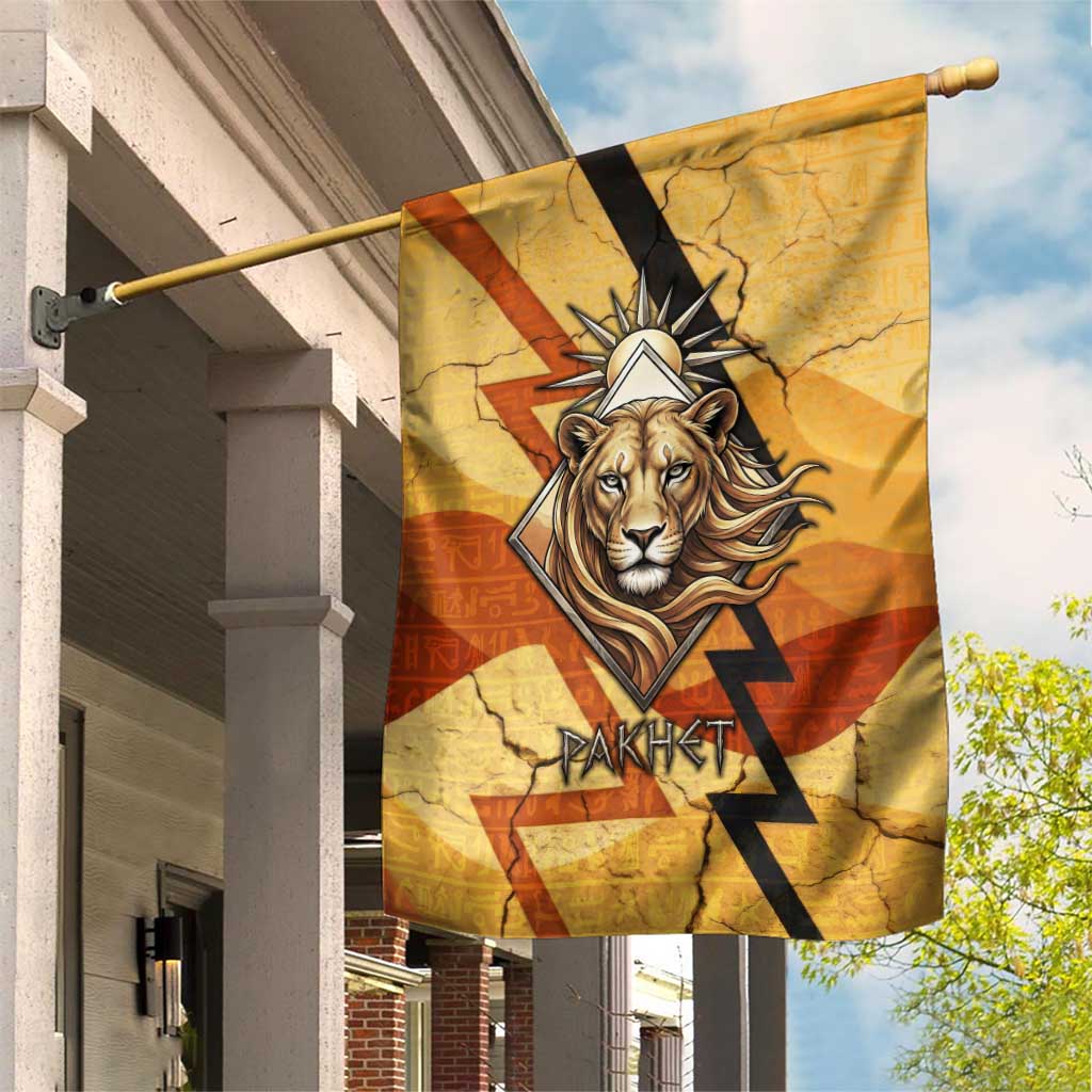 Pakhet Lion Head Garden Flag with Claw Marks in Fiery Ancient Egyptian Motif