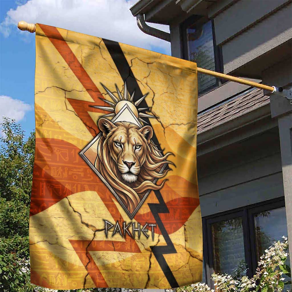 Pakhet Lion Head Garden Flag with Claw Marks in Fiery Ancient Egyptian Motif