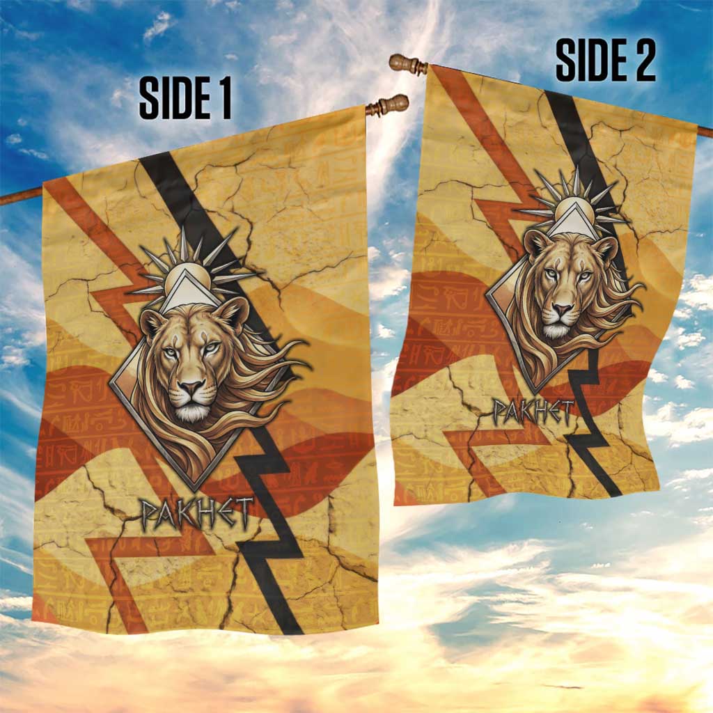 Pakhet Lion Head Garden Flag with Claw Marks in Fiery Ancient Egyptian Motif