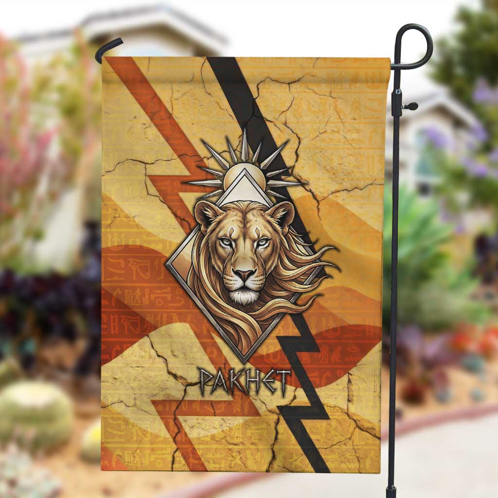 Pakhet Lion Head Garden Flag with Claw Marks in Fiery Ancient Egyptian Motif